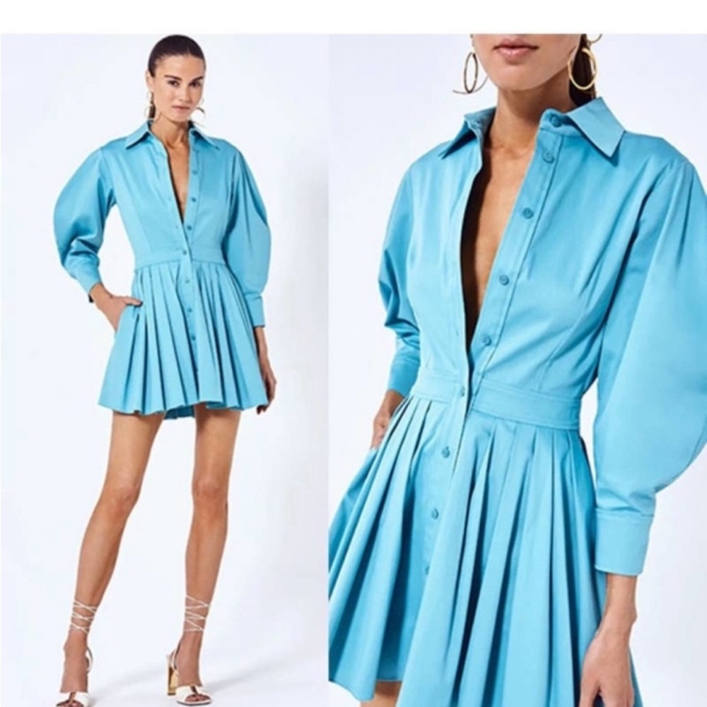 Alexis Blue Long Sleeve Pleated Mini Dress